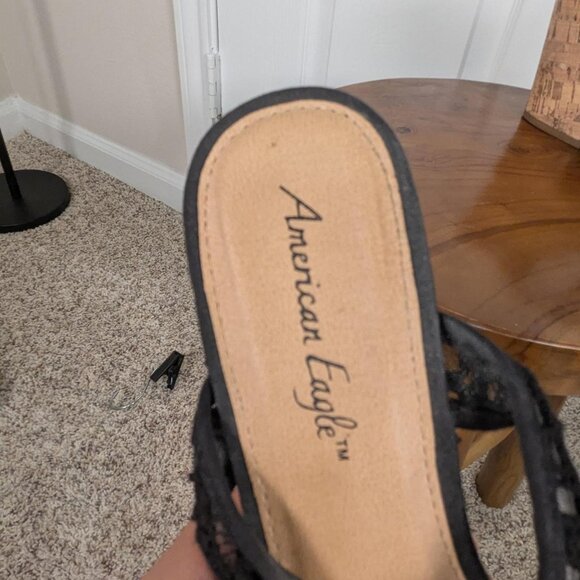 American Eagle Black Lace Up Wedge Sandals- Size 8.5 - Picture 3 of 4